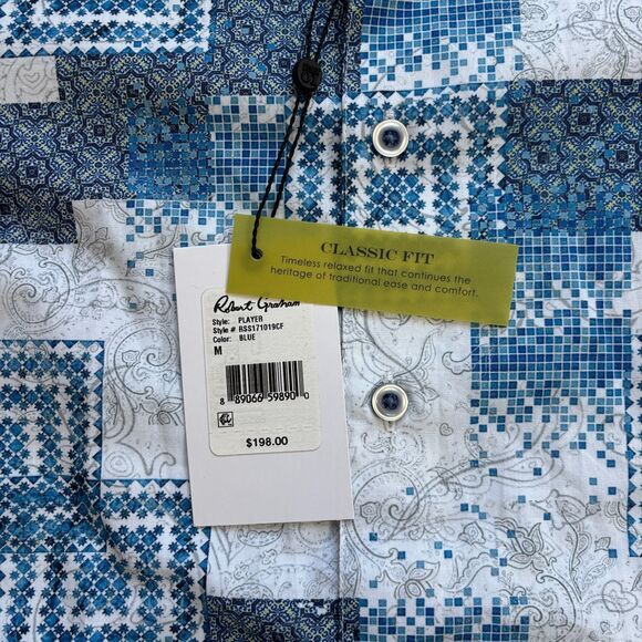 Robert Graham Player Classic Fit Button Down Shirt Mens M White Blue Flip Cuff - Picture 7 of 12